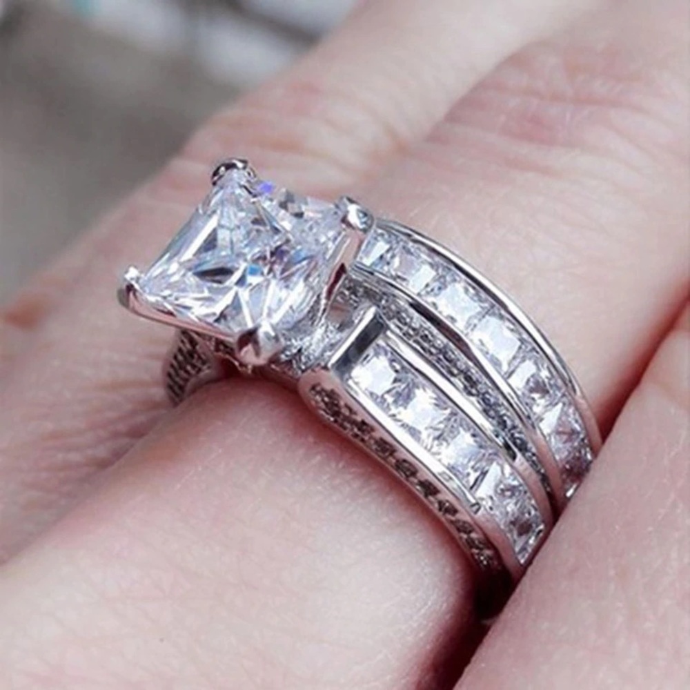 2pc Silver princess women wedding ring 6,7,8,9 - Picture 4 of 4